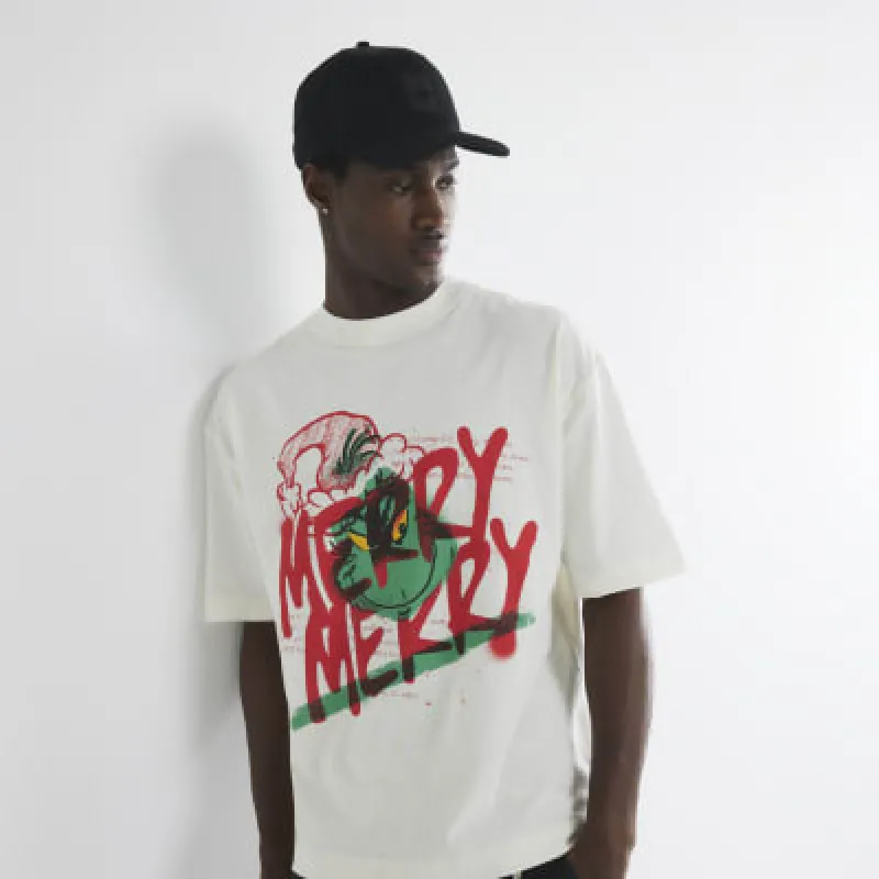 Ecru Short Sleeve Christmas Grinch T-Shirt sold by River Island