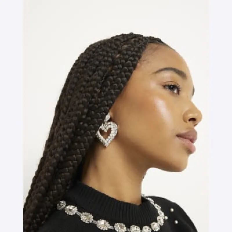 White Pearl Crystal Heart Drop Earrings sold by River Island