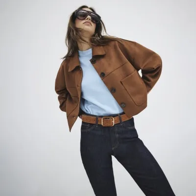 Brown Suedette Overshirt sold by River Island