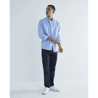 Blue Long Sleeve Embroidered Oxford Shirt sold by River Island