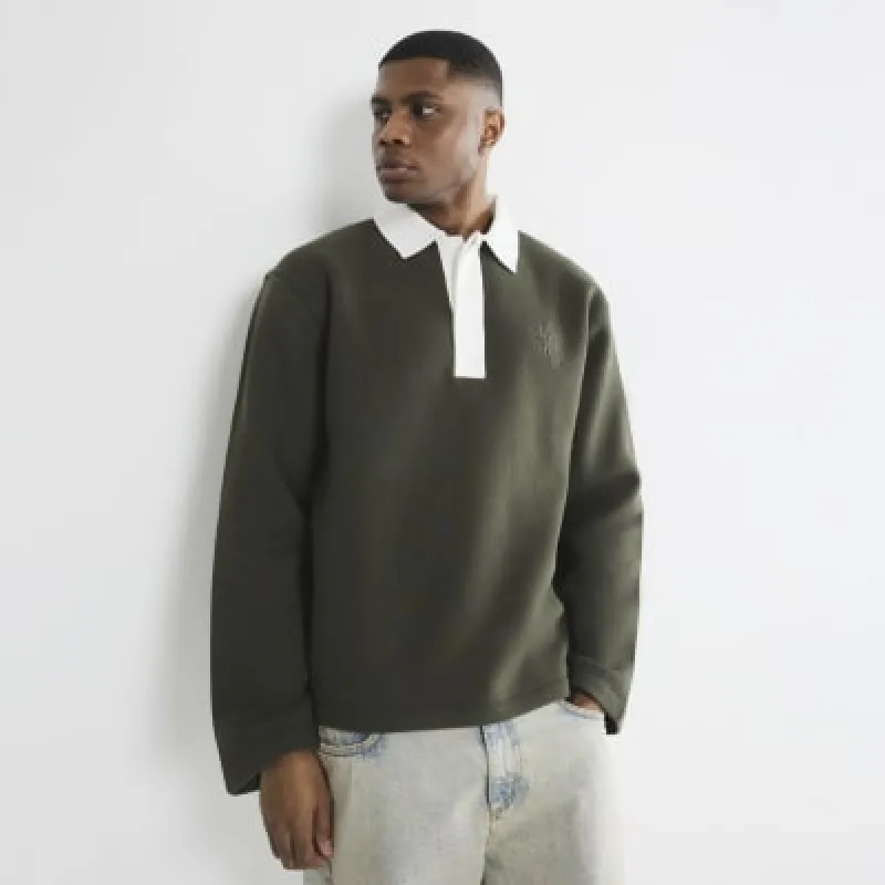 Khaki Regular Fit Embroidery Sweatshirt made by River Island