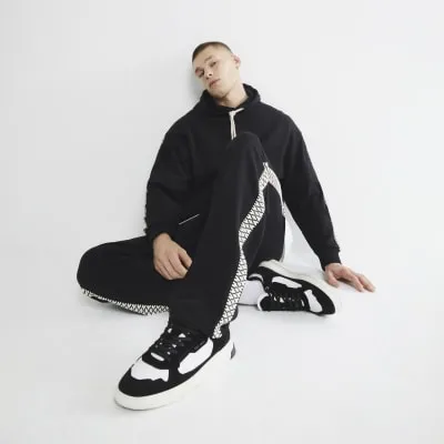 Black Aztec Tape Open Hem Joggers sold by River Island