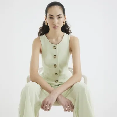 Green Sleeveless Longline Waistcoat Jumpsuit sold by River Island