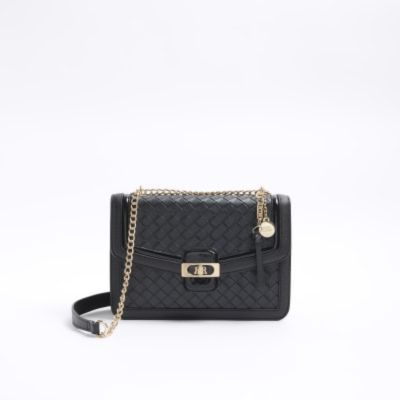 Black embossed weave shoulder bag sold by River Island