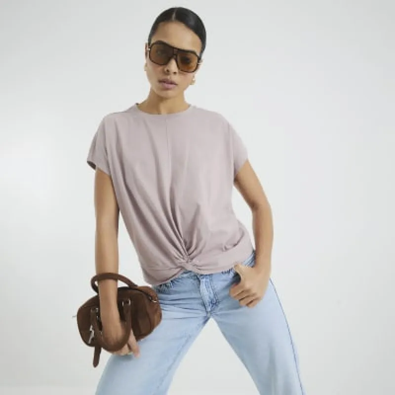 Pink Short Sleeve Twist Front T-shirt sold by River Island