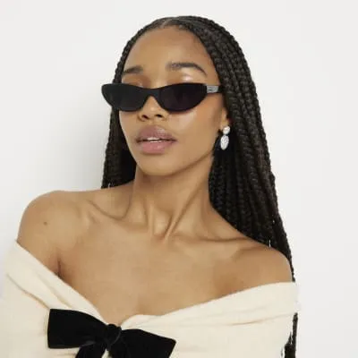 Silver Crystal Heart Bow Drop Earrings sold by River Island