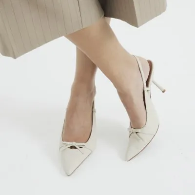 Cream Wide Fit Sling Back Court Heeled Shoes sold by River Island