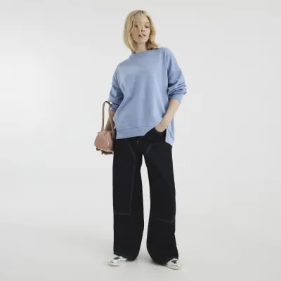 Blue Long Sleeve Elliptical Seam Sweatshirt sold by River Island