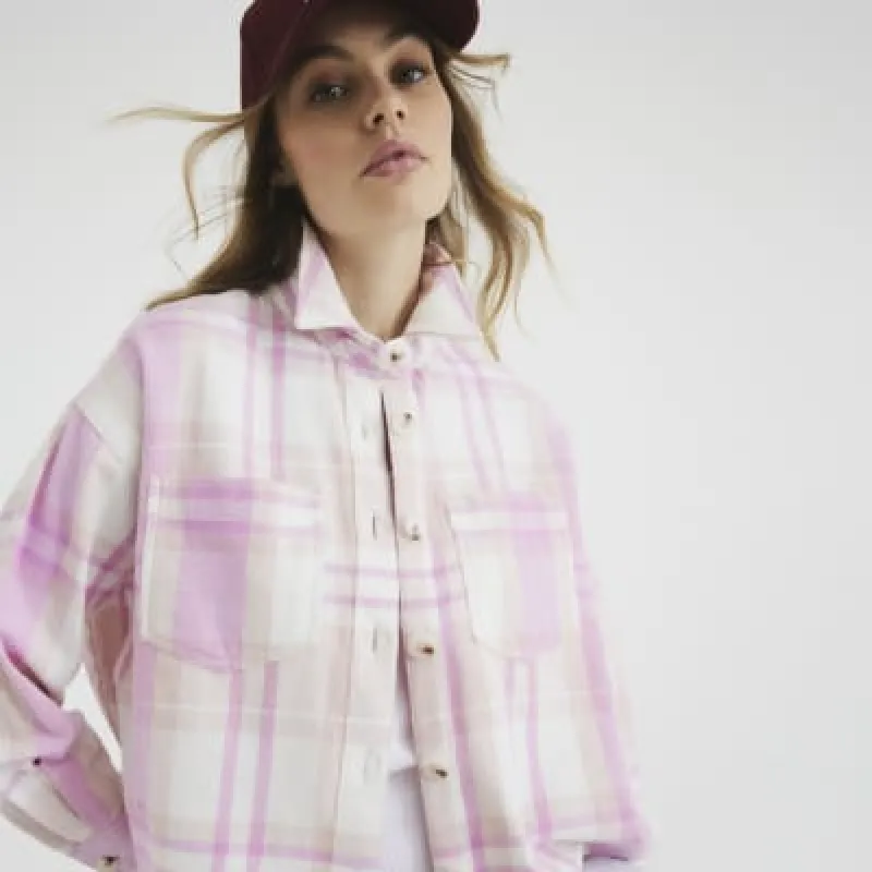 Pink Cropped Check Shirt sold by River Island
