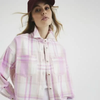 Pink Cropped Check Shirt sold by River Island