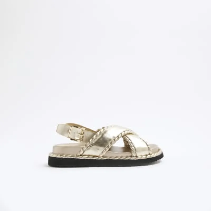 Gold Cross Strap Footbed Sandals sold by River Island