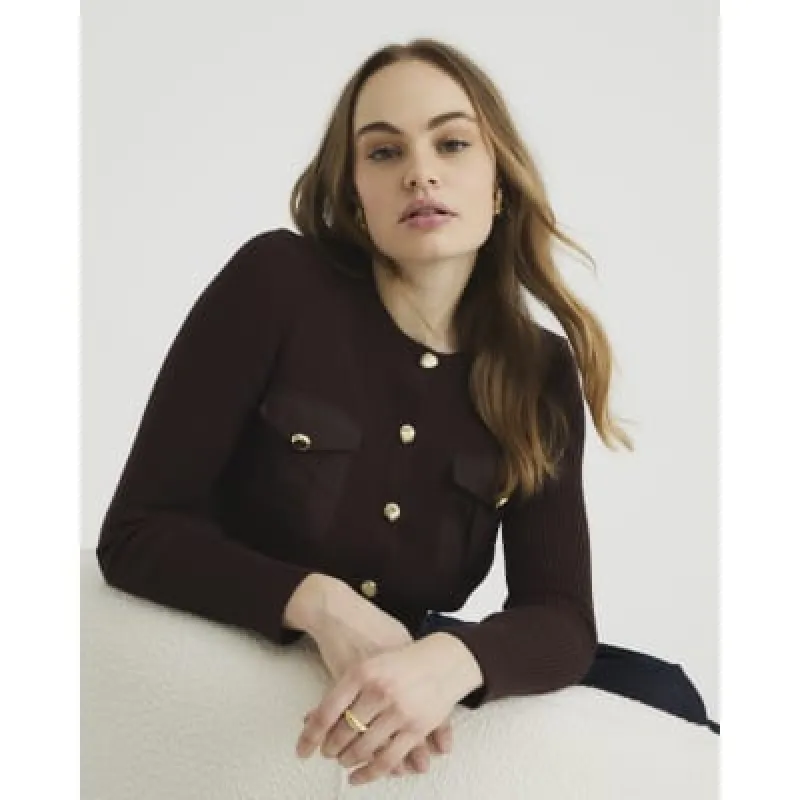 Brown Pocket Detail Fitted Knit Top sold by River Island