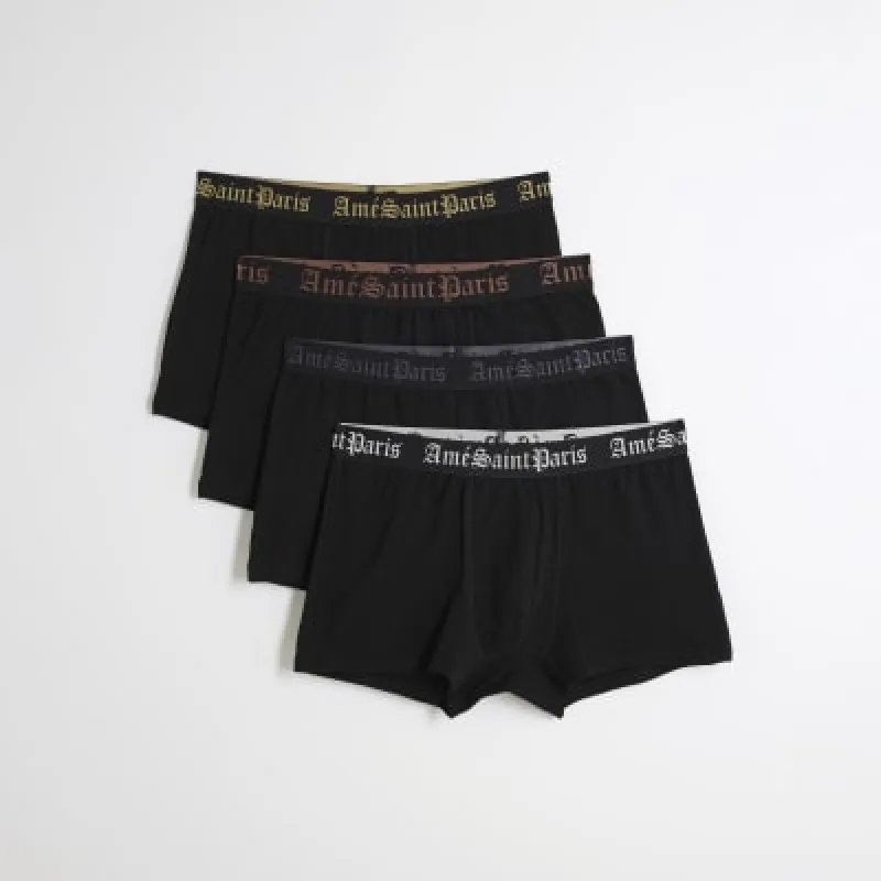 Black 4 Pack Gothic Cotton Stretch Trunks made by River Island