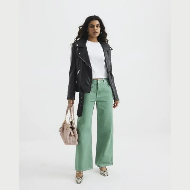 Petite Green Relaxed Straight Jeans sold by River Island