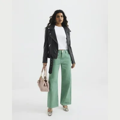 Petite Green Relaxed Straight Jeans sold by River Island