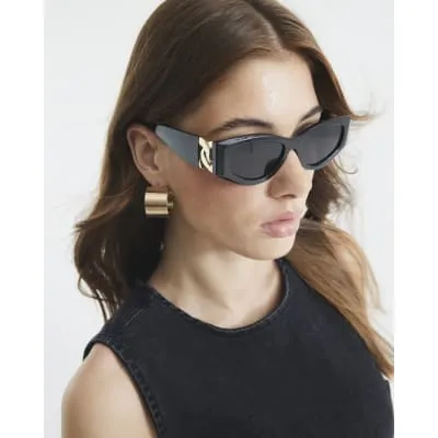 Black Cat Eye Slim Chain Sunglasses sold by River Island