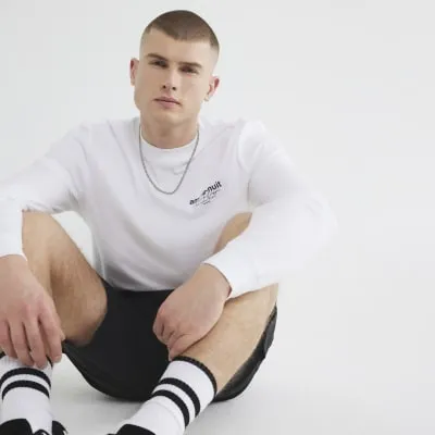 White Regular Fit Long Sleeve Graphic T-Shirt sold by River Island