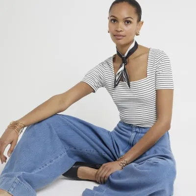 White stripe square neck t-shirt sold by River Island