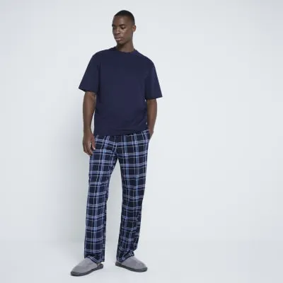 Navy Check Printed Pyjamas Set sold by River Island