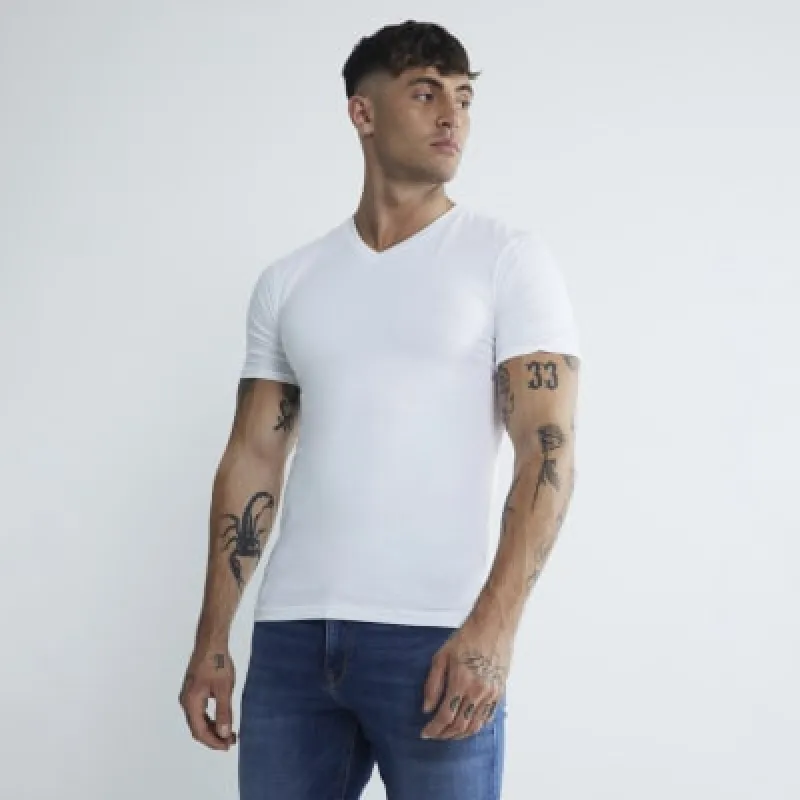 3PK White Muscle Fit V Neck T-Shirts sold by River Island