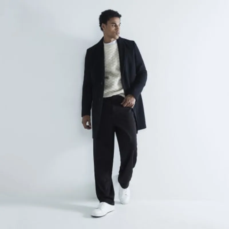 Black Twill Slim Overcoat sold by River Island