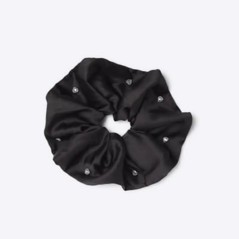Black Satin Rhinestone Heart Scrunchie sold by River Island