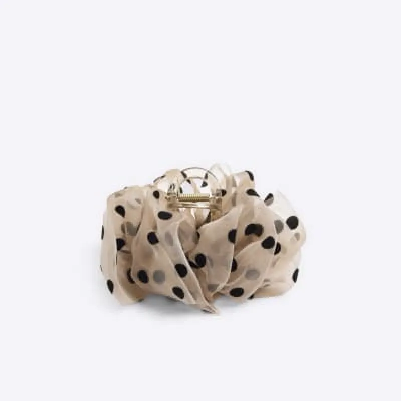 Brown Polka Dot Ruched Claw Clip sold by River Island