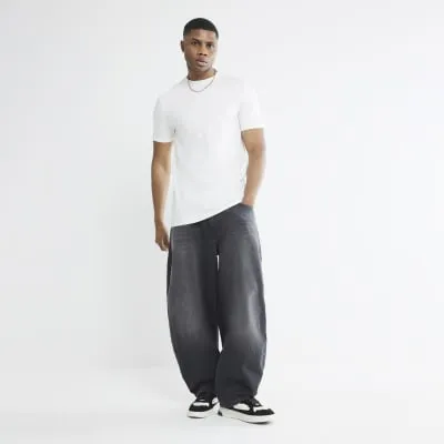 Beige Slim Fit Long Line T-Shirt sold by River Island