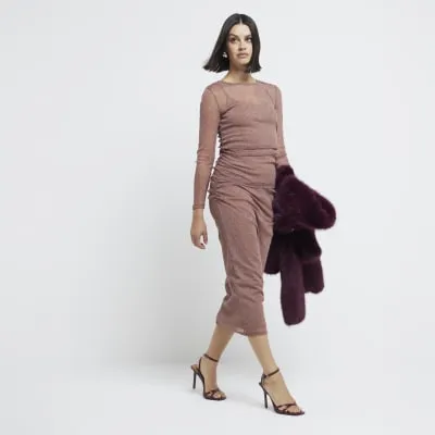 Rust Metallic Mesh Midi Skirt sold by River Island