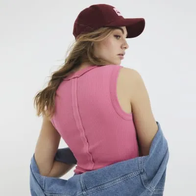 Pink Sleeveless Ribbed Tank Top sold by River Island