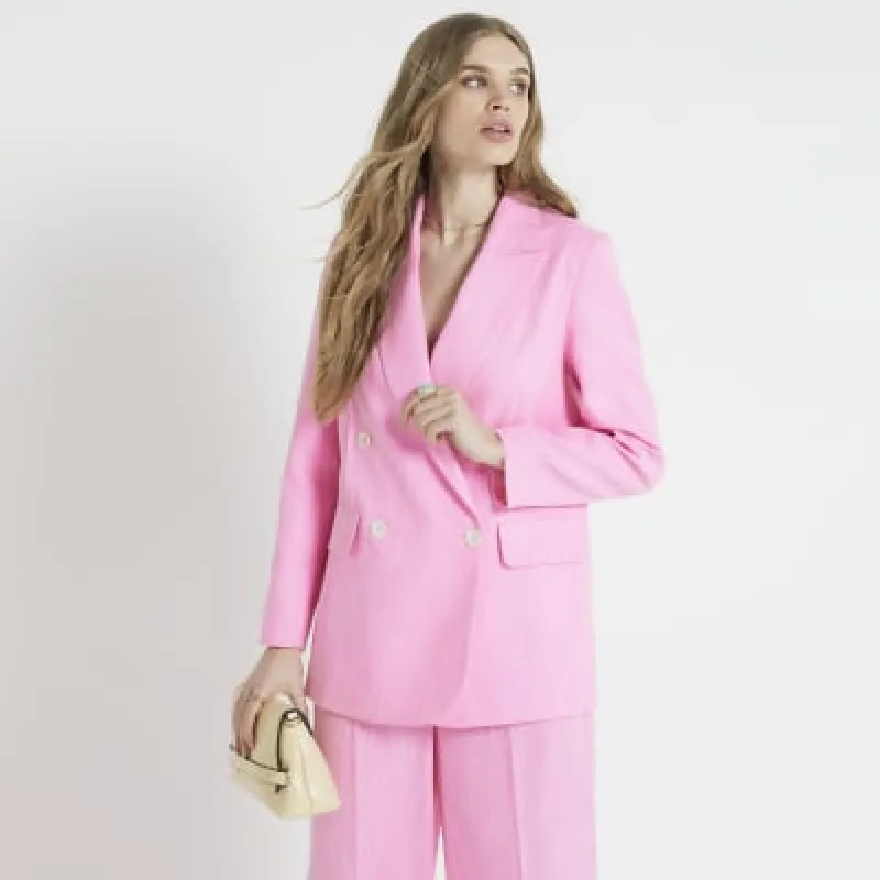 RI Studio Pink texture double breasted blazer sold by River Island