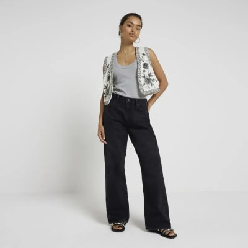 Petite Cream Embroidered Floral Waistcoat sold by River Island