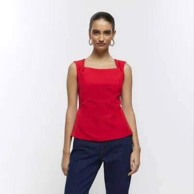 Red square neck vest top sold by River Island