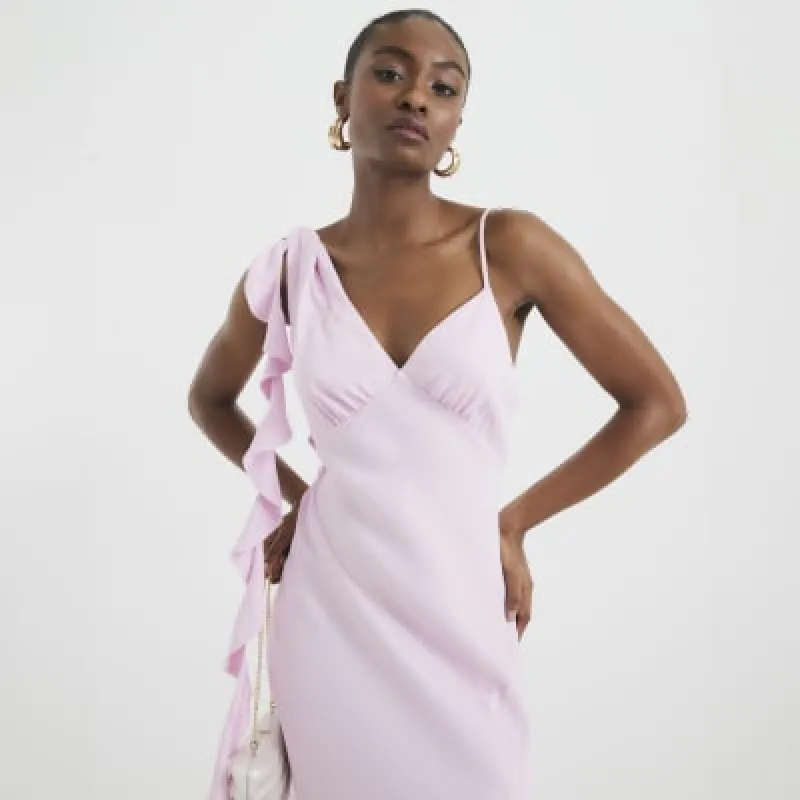 Purple Ruffle Slip Maxi Dress sold by River Island