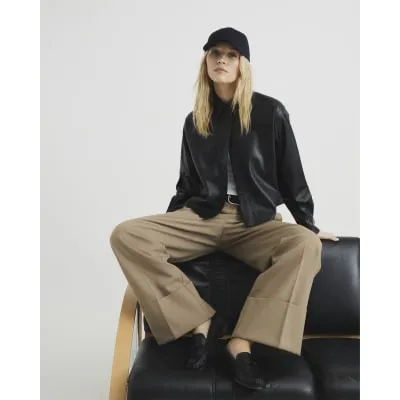 Black Faux Leather Boxy Shirt sold by River Island