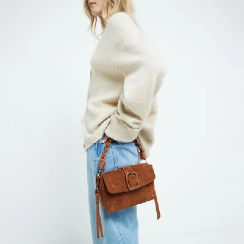Brown Buckle Suedette Shoulder Bag made by River Island