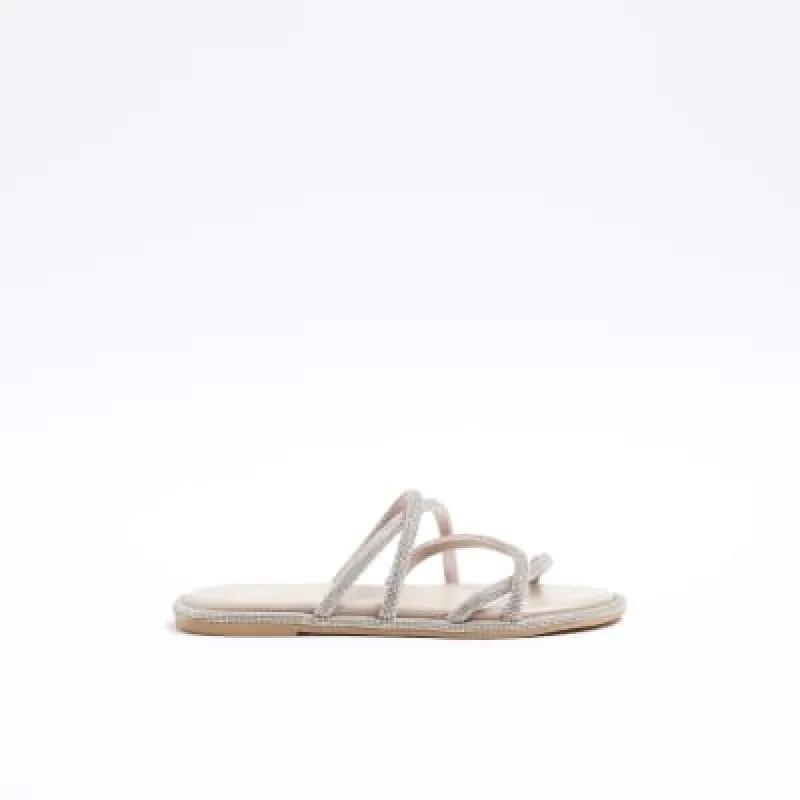 Pink leather diamante strap sandals sold by River Island