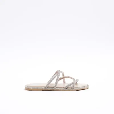 Pink leather diamante strap sandals sold by River Island