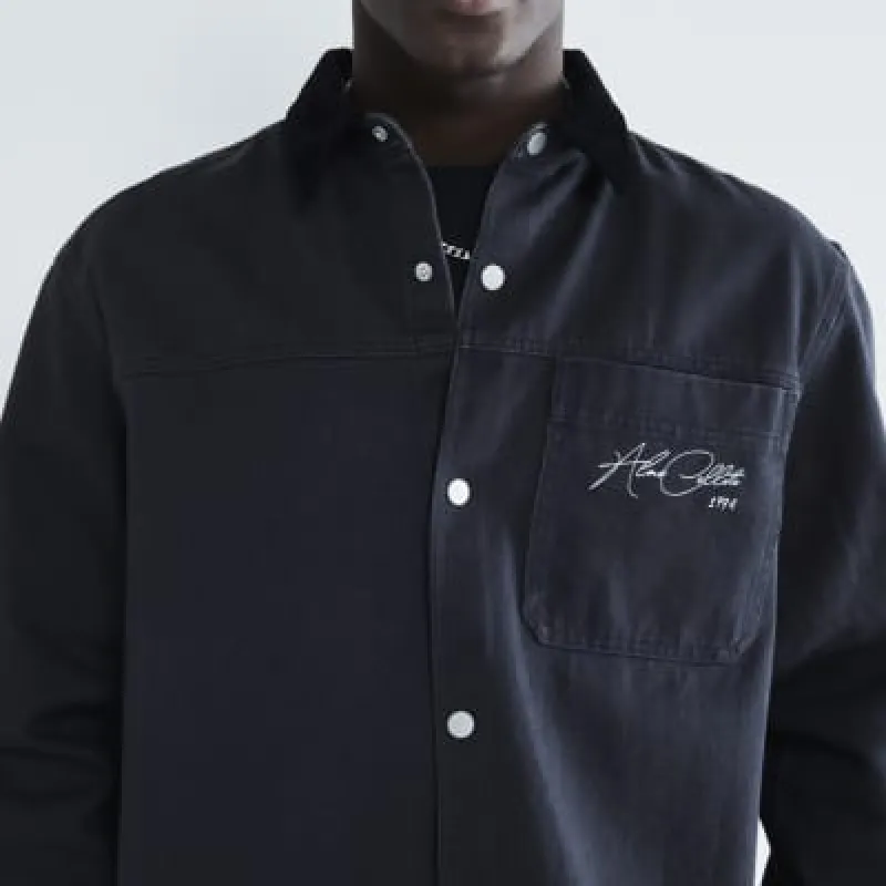 Grey Boxy Fit Long Sleeve Collar Overshirt sold by River Island
