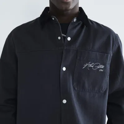 Grey Boxy Fit Long Sleeve Collar Overshirt sold by River Island