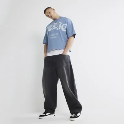 Blue Short Sleeve Cropped Angelus T-Shirt sold by River Island