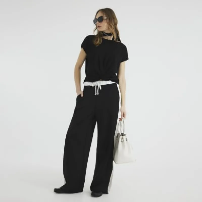 Black Short Sleeve Twist Front T-shirt sold by River Island