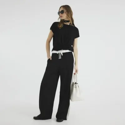 Black Short Sleeve Twist Front T-shirt sold by River Island