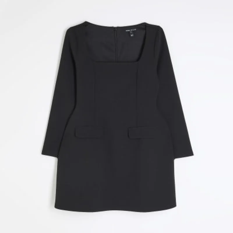 Petite Black Long Sleeve Mini Dress sold by River Island