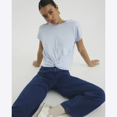 Blue Short Sleeve Twist Front T-shirt sold by River Island