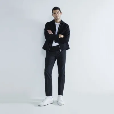 Black Skinny Fit Twill Trousers sold by River Island