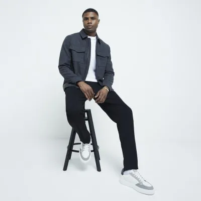 Grey regular fit wool blend flannel shacket sold by River Island