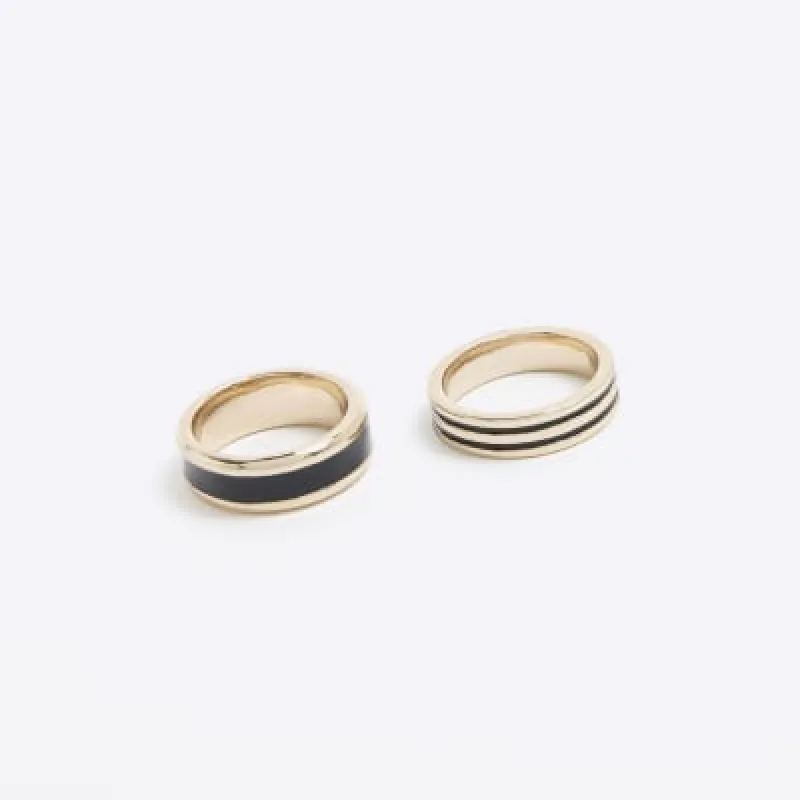 2 Pack Black Gold Rings sold by River Island