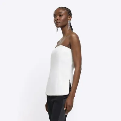White diamante trim bandeau top sold by River Island