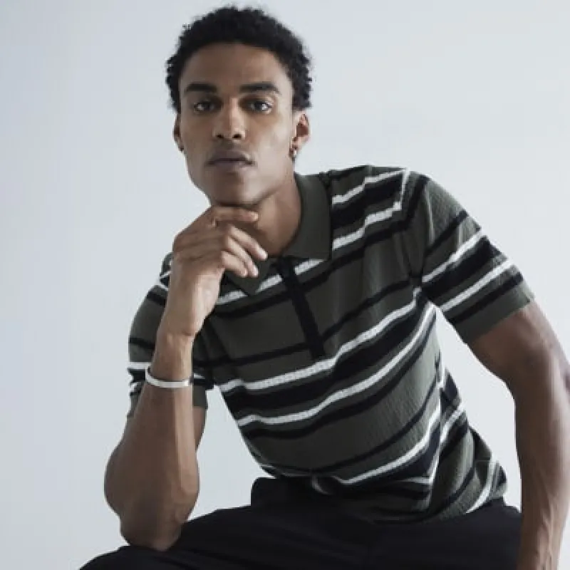 Green Textured Stripe Polo Shirt sold by River Island